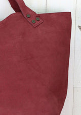 [Color: Vintage Wine] A classic wine red suede leather tote bag.