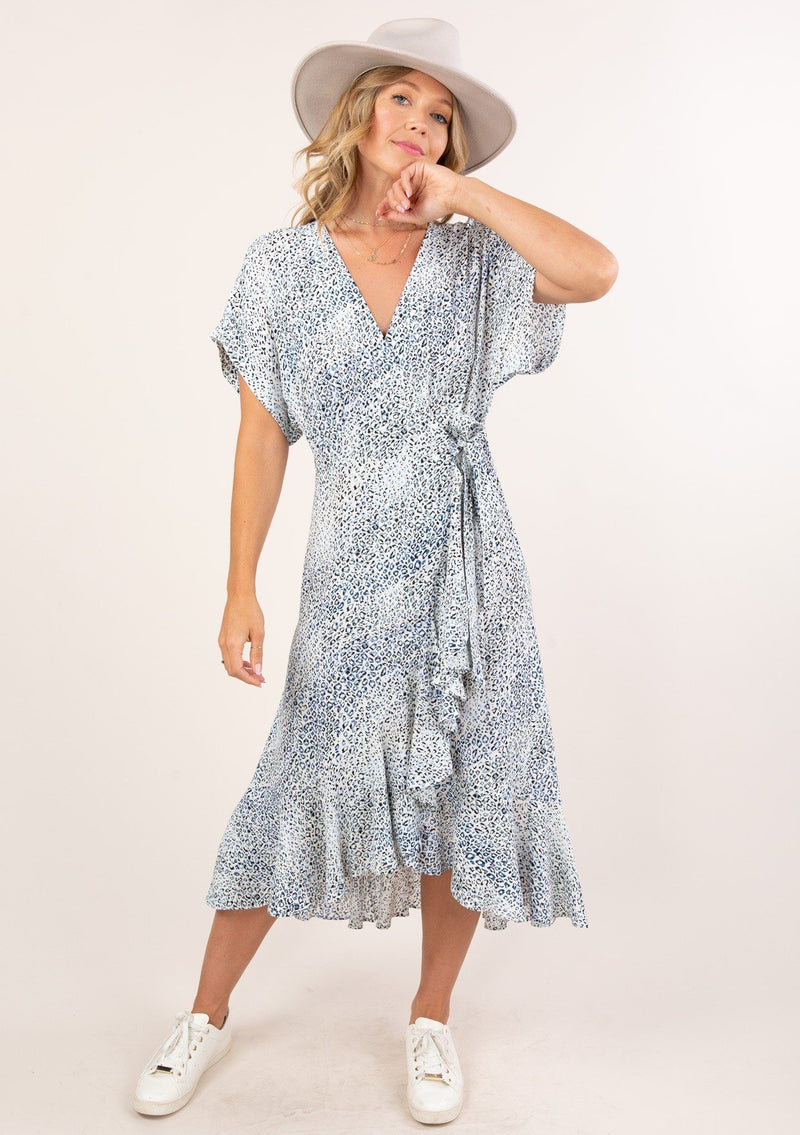 Sunday Best Leopard Print Wrap Dress Ivory Blue / S Sunday Best Leopard Print Wrap Dress Ivory Blue / S