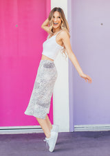 [Color: Ivory Lavender] Cute midi skirt with white and pink leopard print 