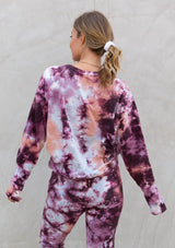 [Color: Berry Peach] A casual pink and orange tie dye crewneck pullover sweatshirt.