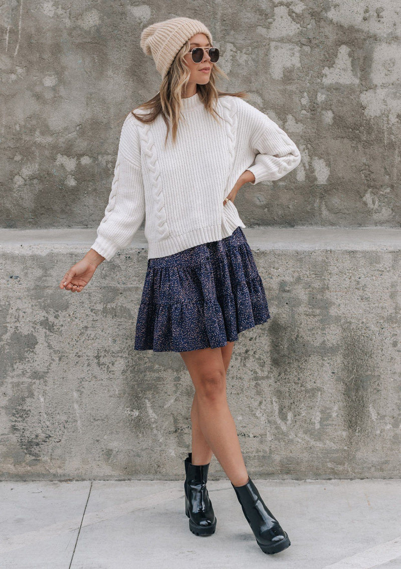 Ribbed Soft Chenille Cable Knit Sweater