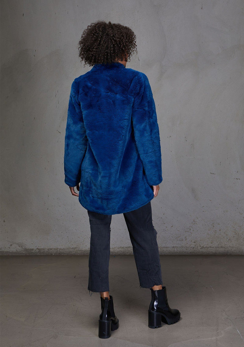[Color: Electric Teal] An ultra luxe faux fur statement coat in bright bold color. Featuring essential side pockets, a silky lining, and a soft hand feel.  