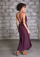 [Color: Eggplant] It does not get much better than this stunning maxi dress. Featuring a sexy low back, a deep v neckline wrap top, and subtle side slits for movement. 