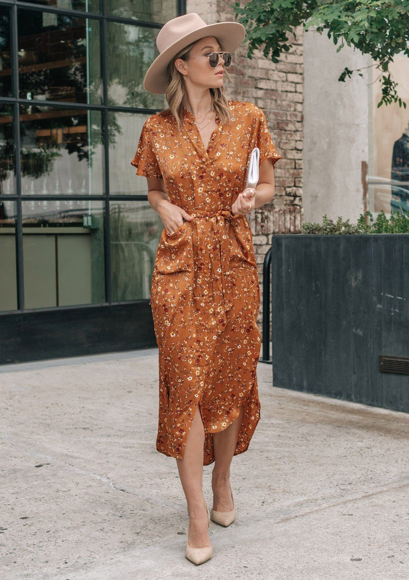 Sweet As Honey Floral Midi Dress Caramel / L Sweet As Honey Floral Midi Dress Caramel / L