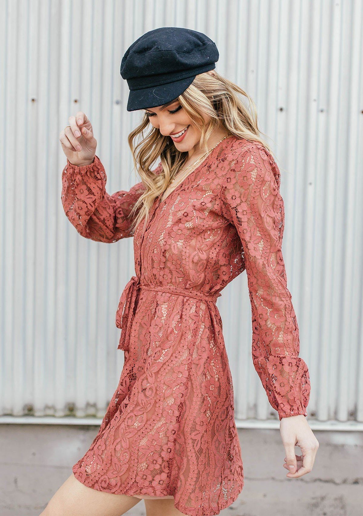 Cute Boho Lace Long Sleeve Mini Dress