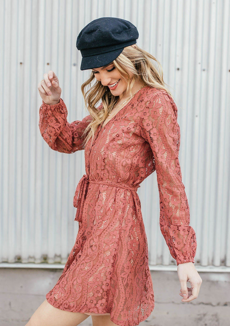 Cute Boho Lace Long Sleeve Mini Dress
