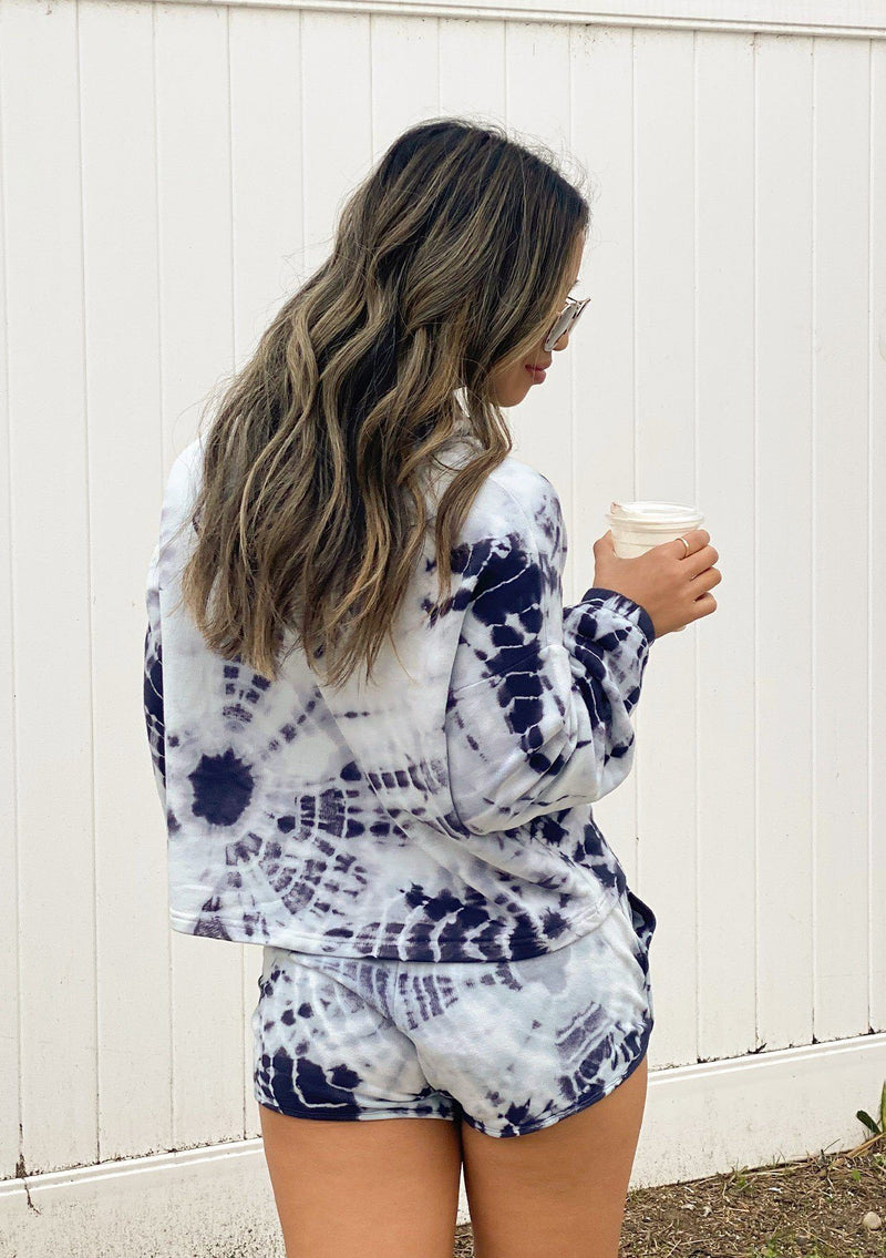 Blue White Tie-Dye Cropped Hoodie LOVESTITCH