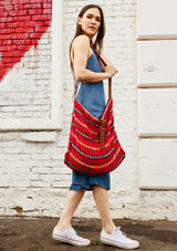 [Color: Red Multi] Lovestitch roomy and slouchy tote bag with cotton strap