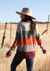[Color: Port Raspberry] A bold color block striped knit sweater, featuring a contrast front pocket, a wide crew neckline, and an easy, relaxed fit. Perfectly soft and cozy, this lightweight pullover looks great styled with denim.