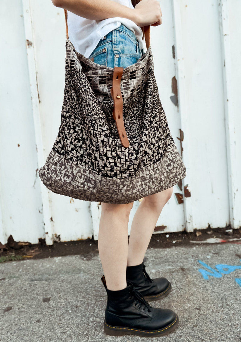 [Color: Black/Grey] Lovestitch Roomy Tapestry Tote with Cotton Strap