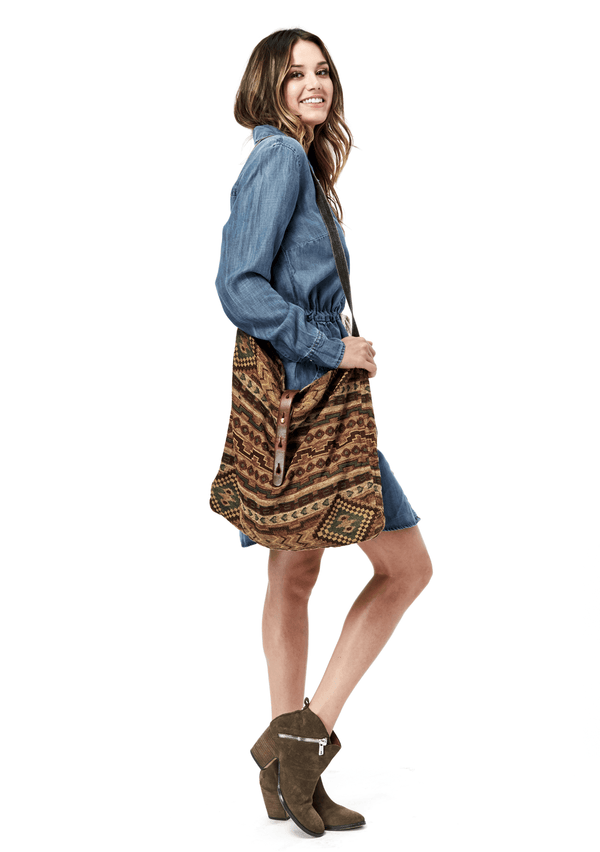 [Color: Multi/Tan] Lovestitch cotton, seventies style, tribal-inspired tapestry bag