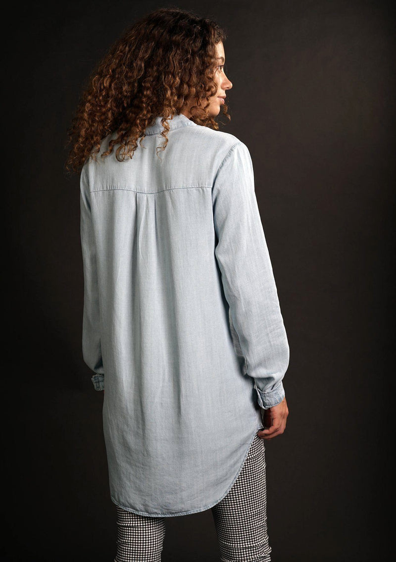 [Color: Heritage Wash] Lovestitch oversized, longsleeve, tencel shirt.