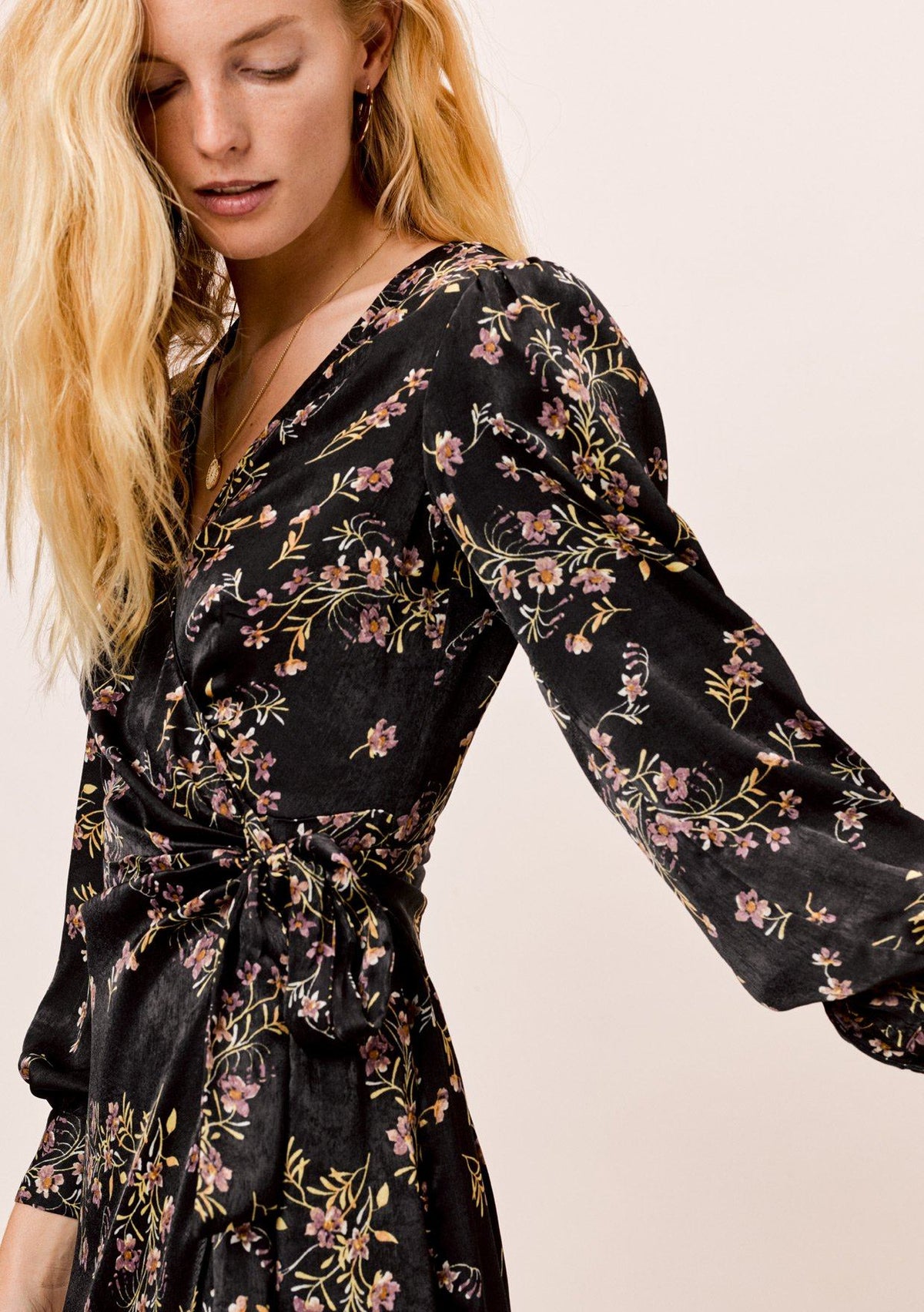 Silky Floral Mid-Length Wrap Dress | LOVESTITCH
