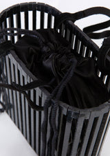 [Color: Black Pearl] Lovestitch pearl resin cage bag with leather handle