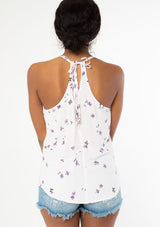 [Color: Blush Lavender] Cute and effortless tie back tank top. Features an allover floral print.