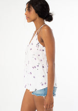[Color: Blush Lavender] Cute and effortless tie back tank top. Features an allover floral print.