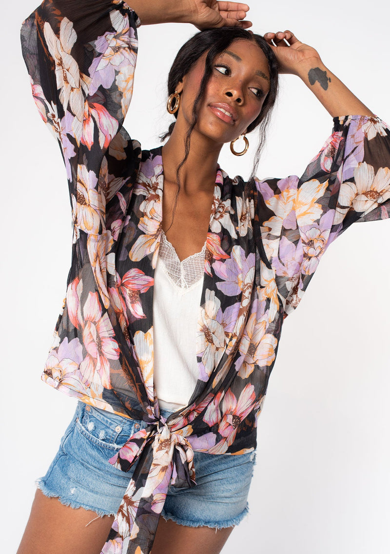 Women\'s Top - Floral Chiffon Tie Front Top | LOVESTITCH