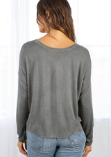 [Color: Charcoal] Lovestitch vintage wash, charcoal, long sleeve top with big star detail.
