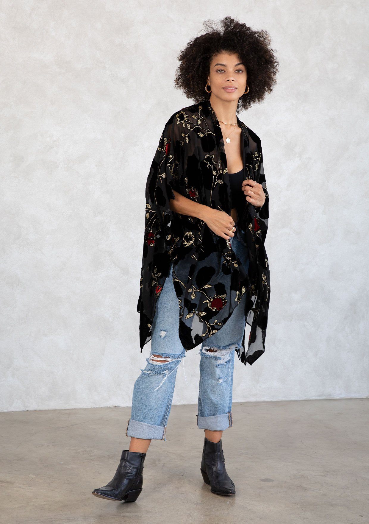 Vivo Samira Maxi Kimono - Black / Red Print