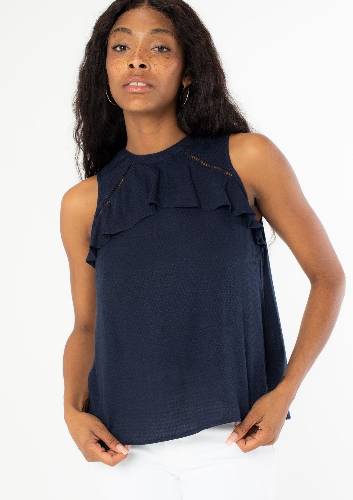 トップス CFCL POTTERY CUPRO SLEEVELESS TOP NAVY POTTERY SLEEVELESS TOP