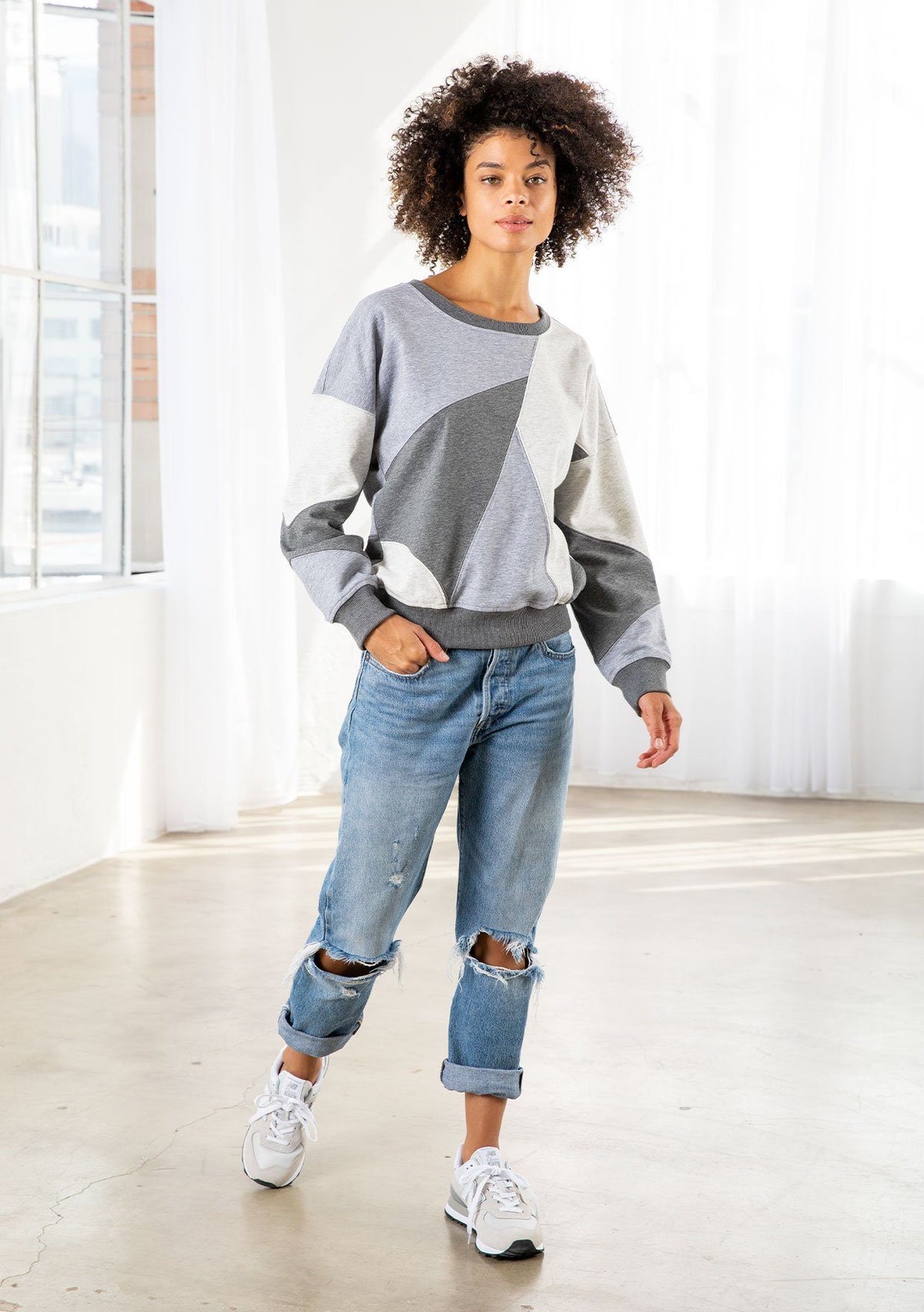 Cool Heather Grey Patchwork Sweatshirt | LOVESTITCH