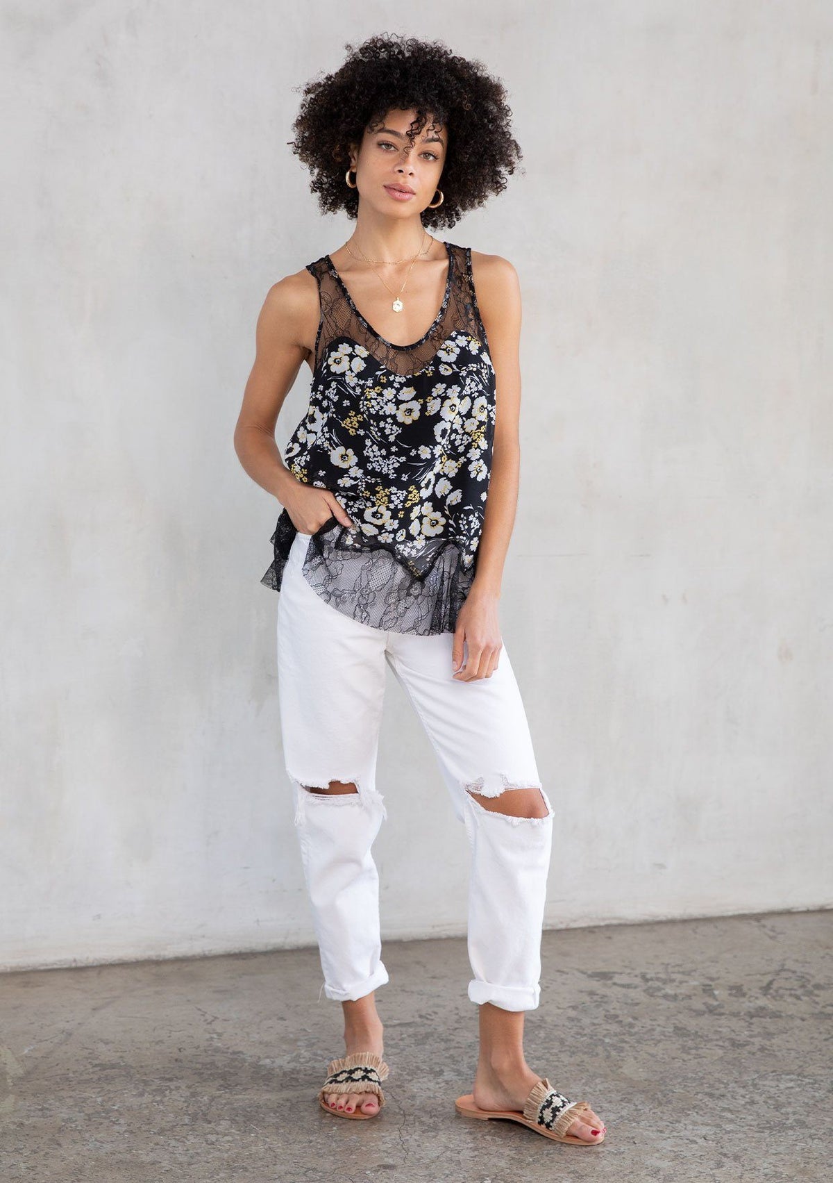 Black & Yellow Floral Tank Top + Lace | LOVESTITCH