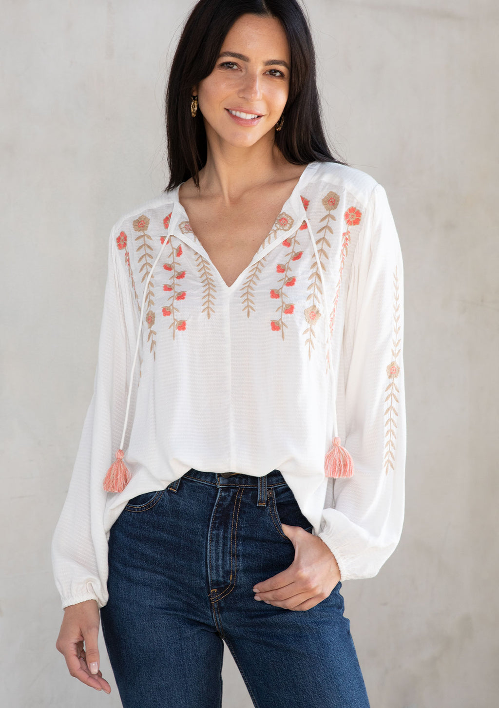 Women's Top - Boho Embroidered Peasant Top