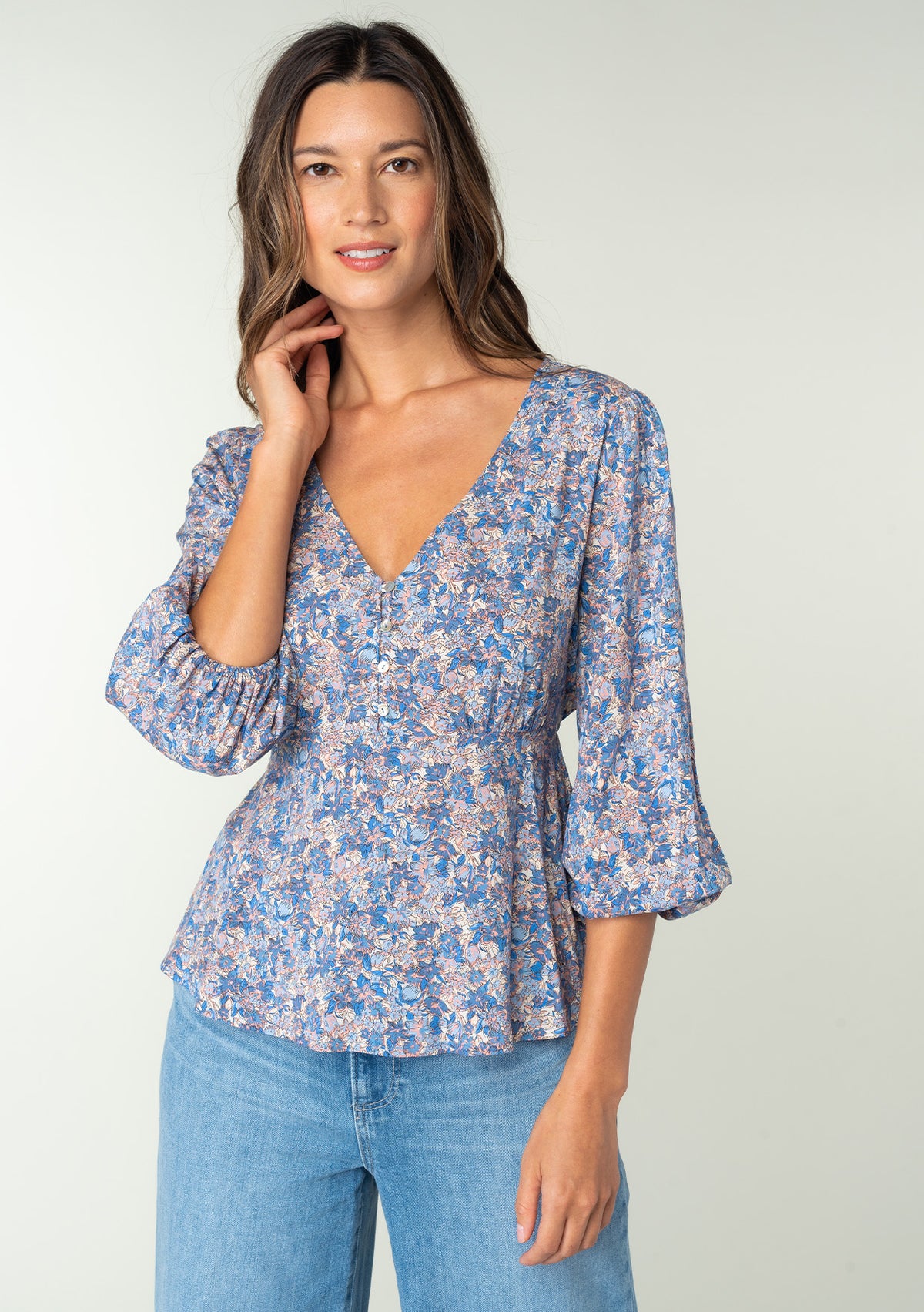 Women's Bohemian Vintage Blue Floral Peplum Top | LOVESTITCH