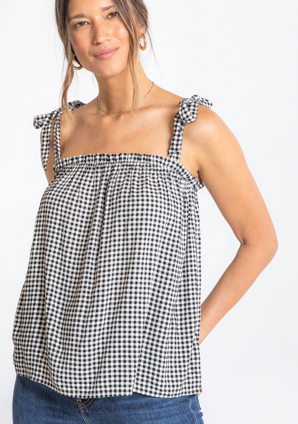 Women’s One Shoulder Crop Tankini Top | “Red Gingham