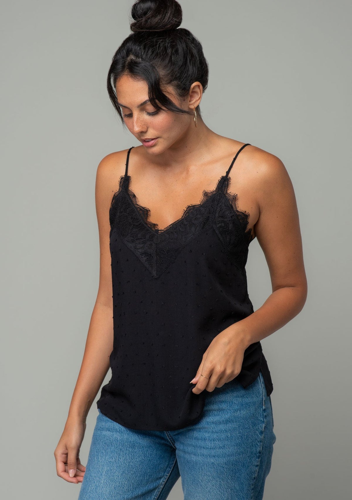 Women's Tank Top - Sexy Swiss Dot Lace Trim Camisole | LOVESTITCH