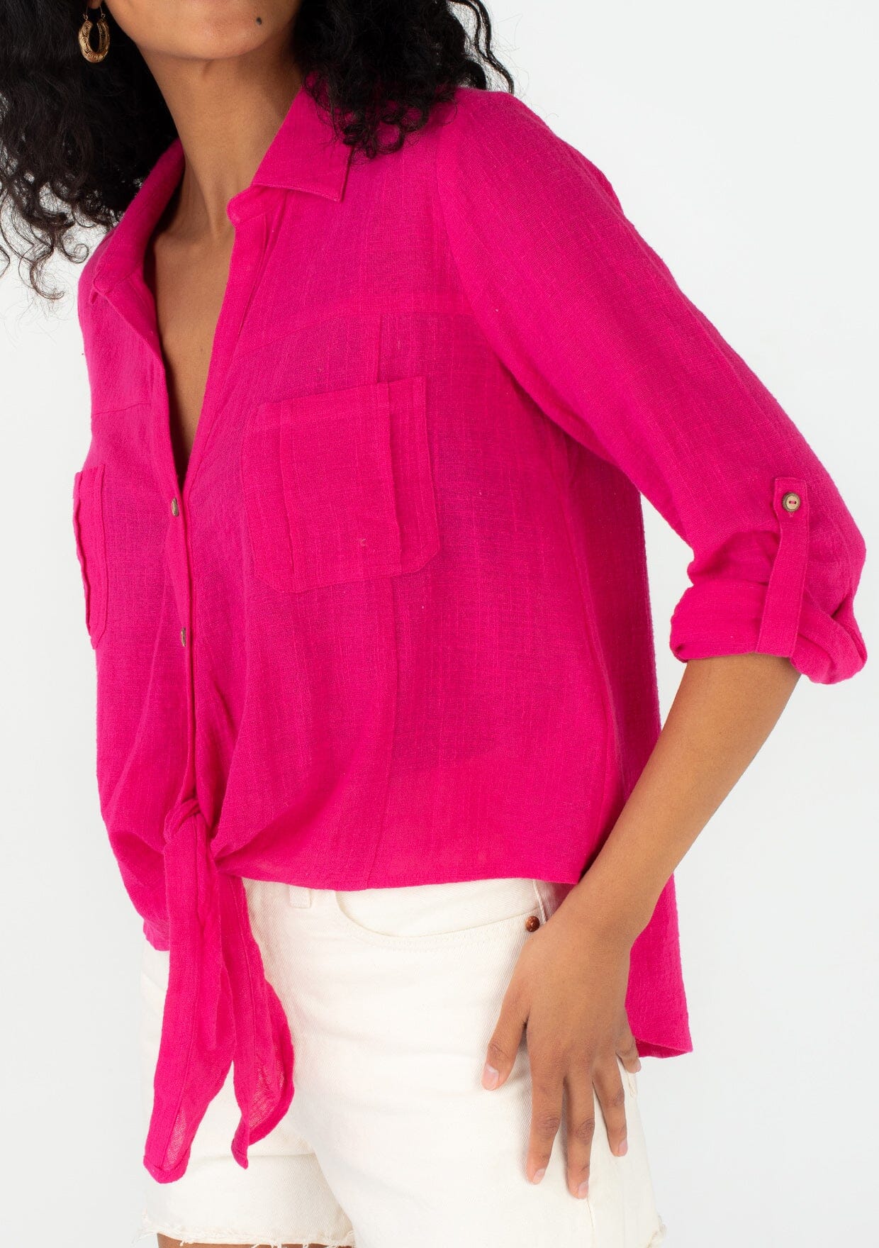Woven Shirt with Front Tie Detail