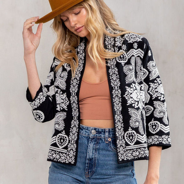 Embroidered Cropped Bohemian Jacket