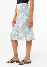 [Color: Ivory Blue] Cute midi skirt with white and pink leopard print