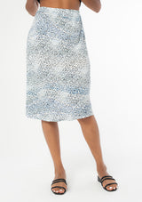 [Color: Ivory Blue] Cute midi skirt with white and pink leopard print