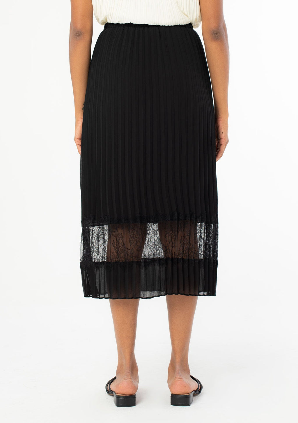 Elegant Pleated Midi Skirt + Lace Insert | LOVESTITCH