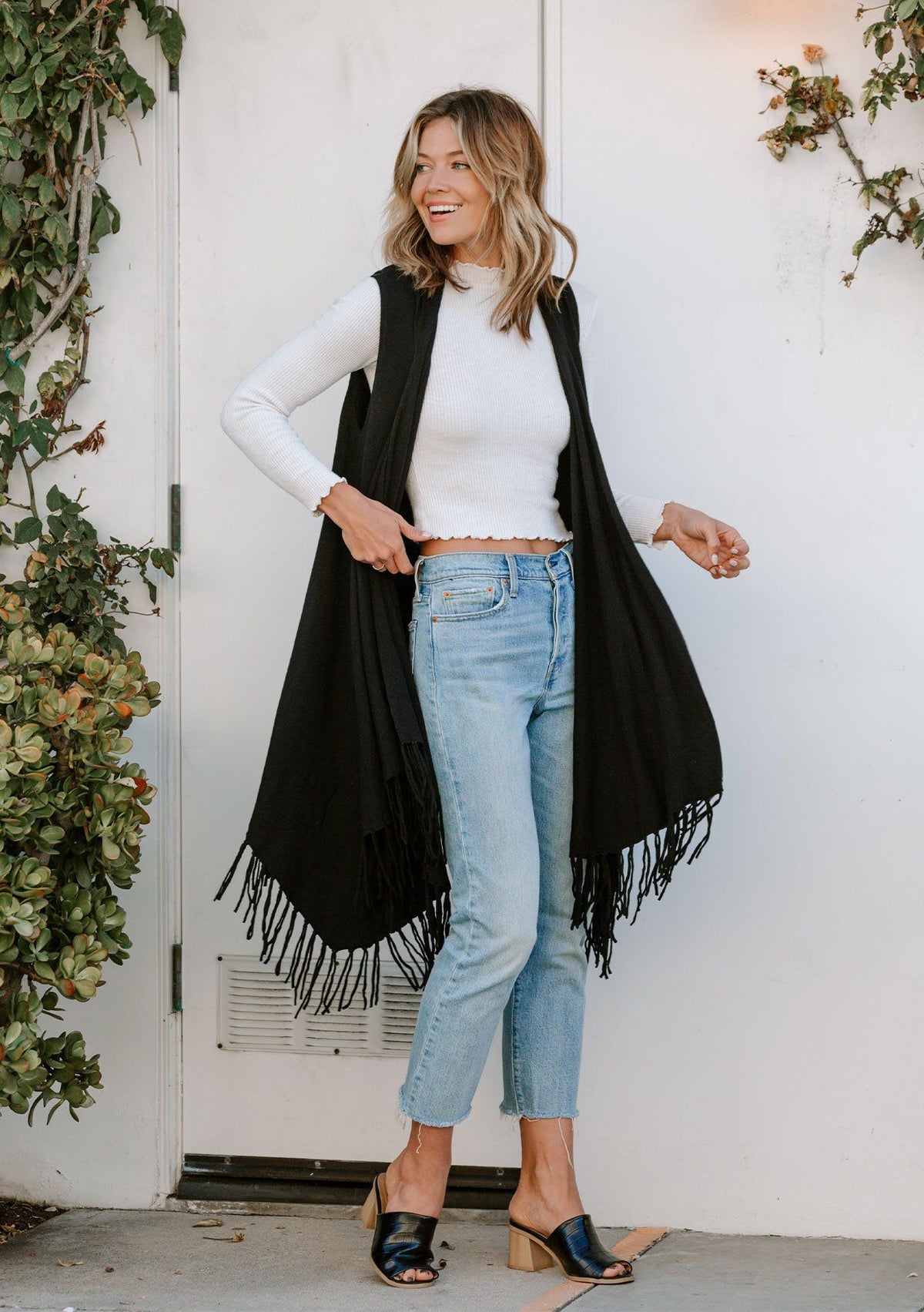 Cozy Hooded Knit Fringe Vest | LOVESTITCH