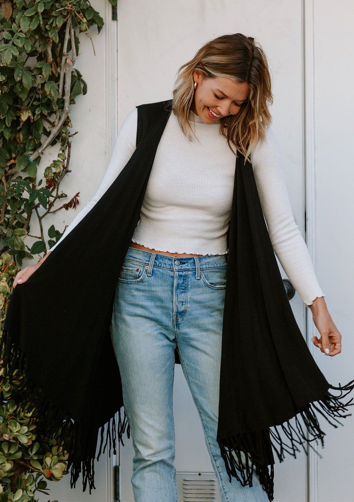Cozy Hooded Knit Fringe Vest | LOVESTITCH
