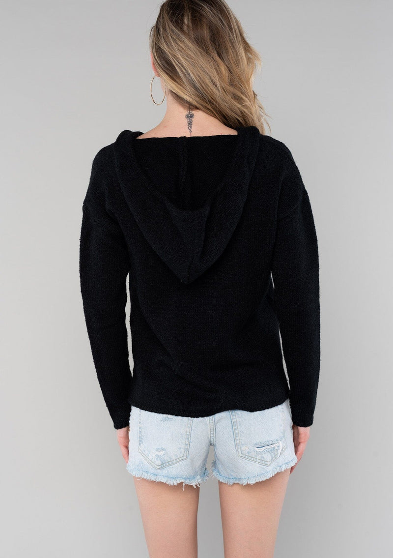 [Color: Black] Lovestitch black, cozy and super soft V-neck pullover hoodie