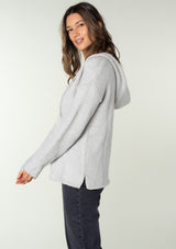 [Color: Heather Grey] Lovestitch light grey, cozy and super soft V-neck pullover hoodie