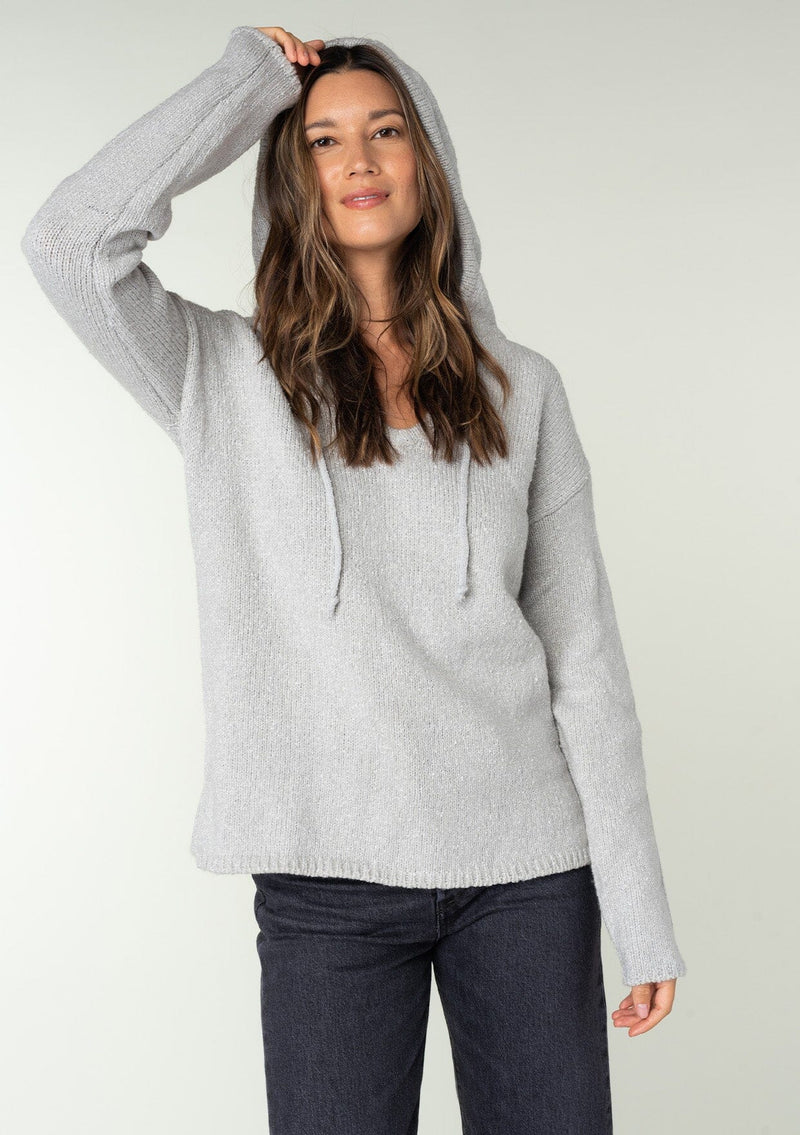 [Color: Heather Grey] Lovestitch light grey, cozy and super soft V-neck pullover hoodie
