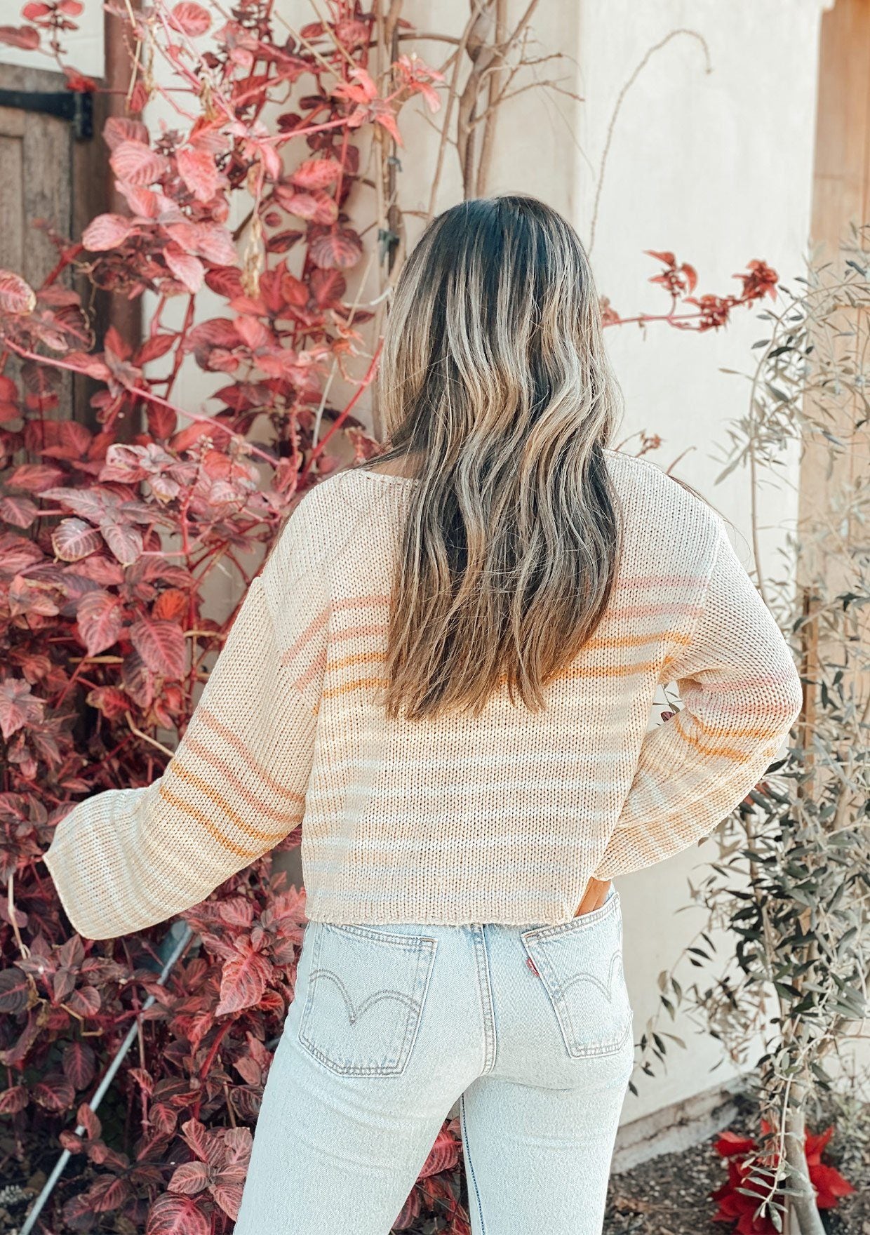 KLD-STRIPED PULLOVER DRAWSTRING TOP main image 0