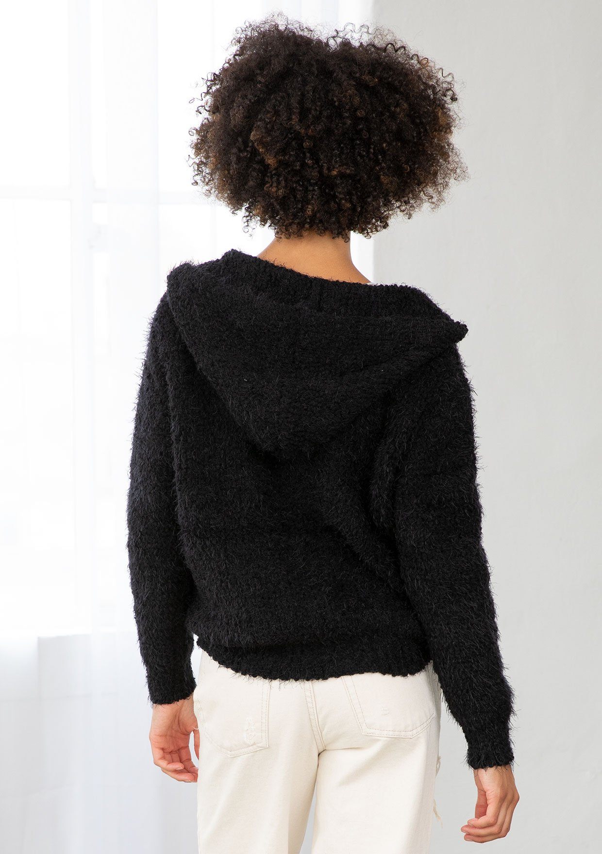 Chic Fuzzy Hoodie with Drawstring Detail