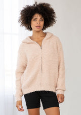 [Color: Petal] An ultra soft and warm pink zip up hoodie that feels like the best bear hug you have ever received. Featuring a bomber style silhouette and essential side pockets.