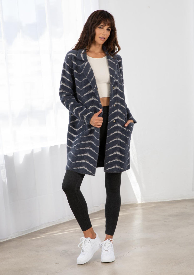 Lovestitch Sweater Coat Cardigan Coatigan with Sherpa Collar Gray size  Medium