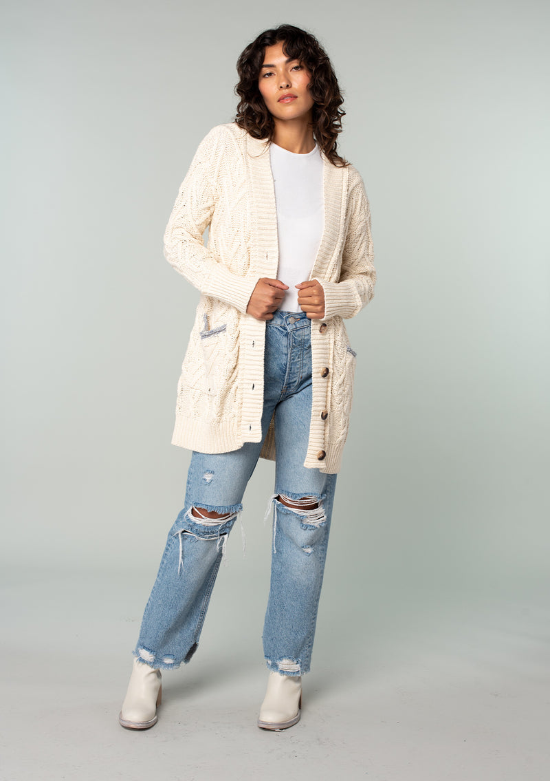 Women's Classic Natural Chunky Cable Knit Cardigan - LOVESTITCH