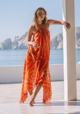 [Color: Rust] Lovestitch, rust orange, Moroccan inspired, semi-sheer cotton, scarf halter dress