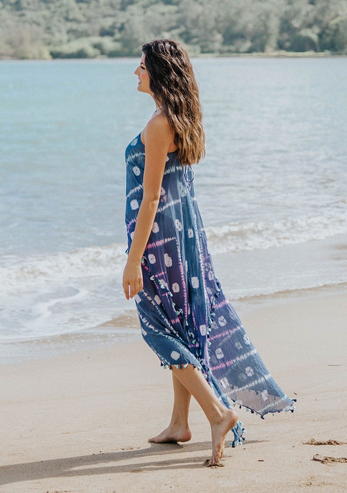Tahiti Tie-Dye Halter Dress Black/Bone / M/L