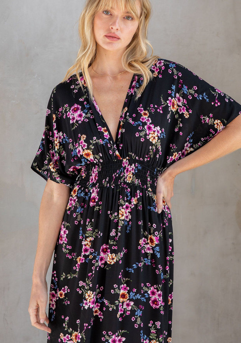 Getaway Kimono Sleeve Maxi Dress Black/Wine / S/M Getaway Kimono Sleeve Maxi Dress Black/Wine / S/M