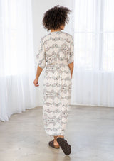 [Color: Nude/Army/Blue] Lovestitch floral printed maxi dress with wrap skirt.