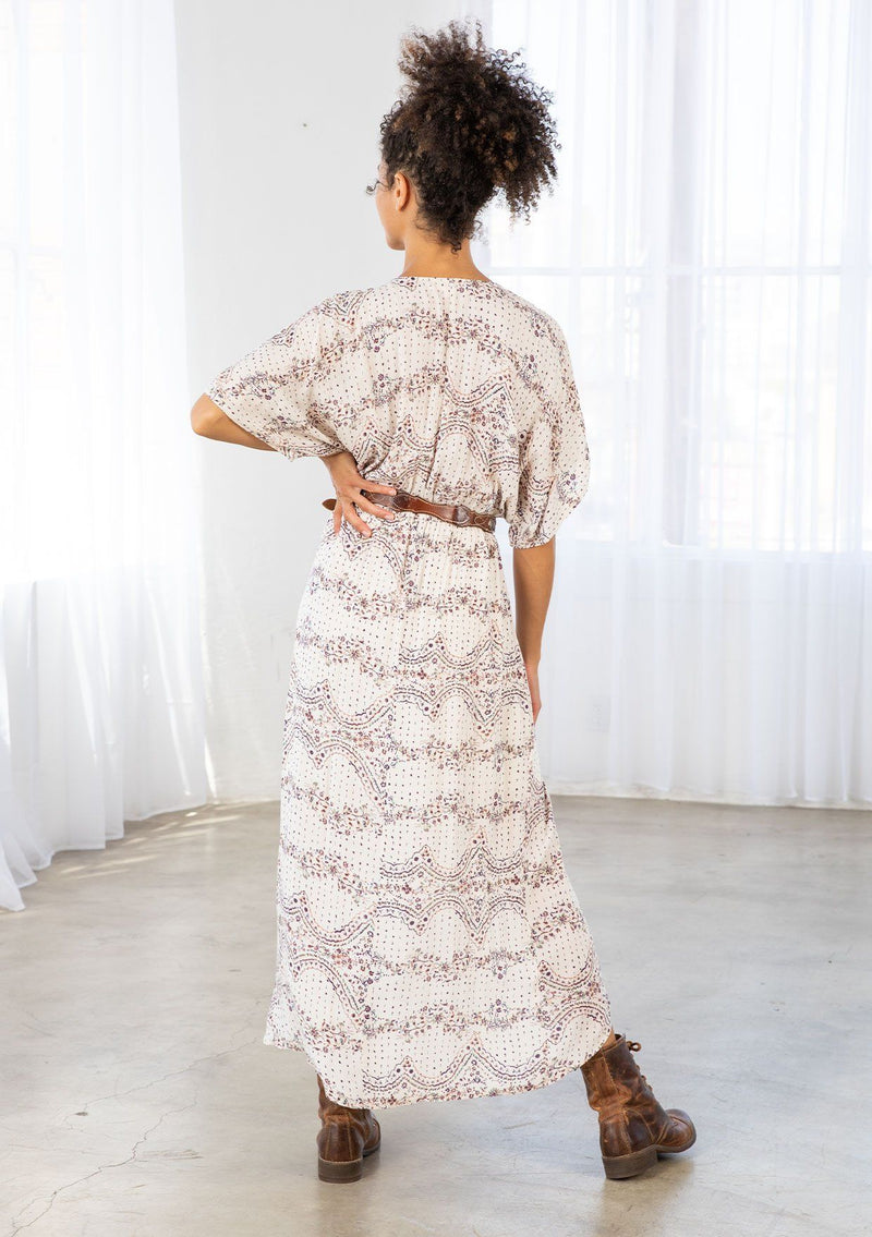 [Color: Nude/Saddle/Peach] Lovestitch floral printed maxi dress with wrap skirt.